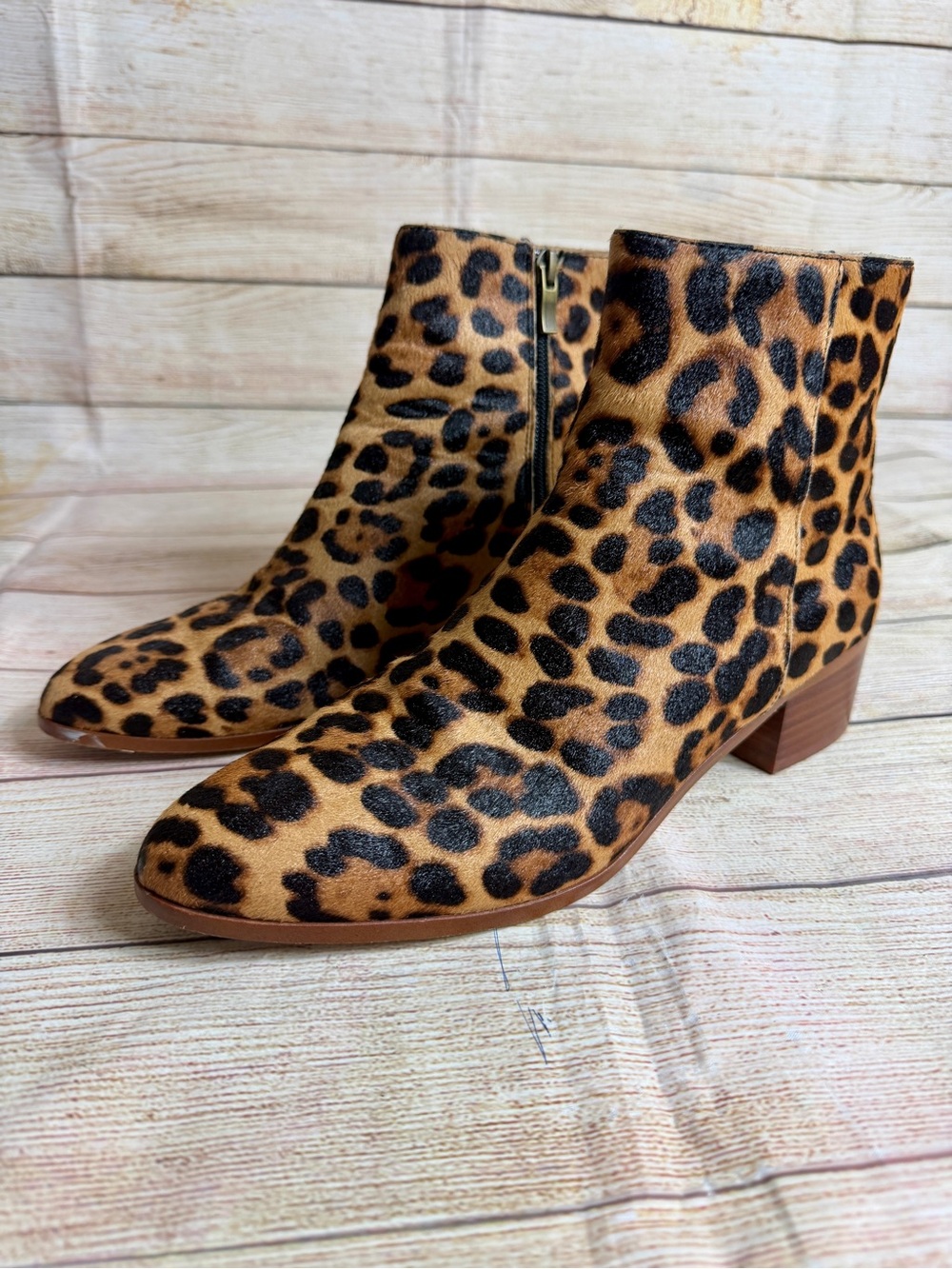 J.Crew Walker Calf Hair Ankle Boots tan leopard print.  Size 8.5